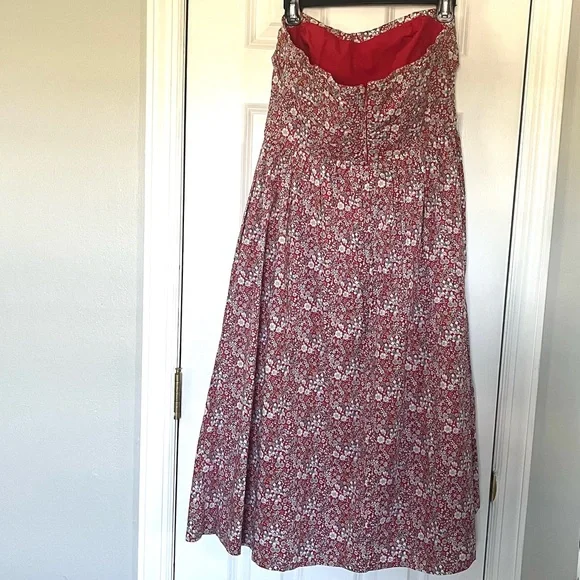J.CREW•Liberty red floral cherry garbo tie front strapless cotton dress 8 EUC - Picture 5 of 8